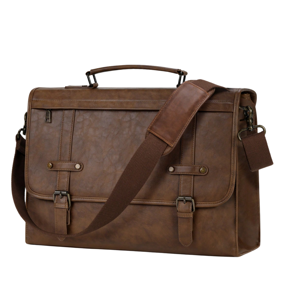 Men's PU Leather Briefcase - Brown