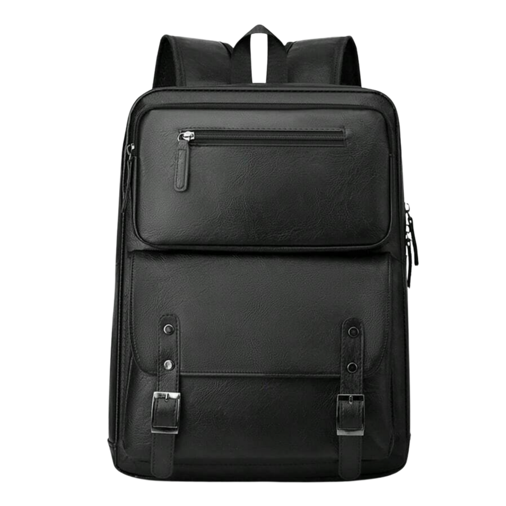 Men’s PU Leather Laptop Backpack – Black
