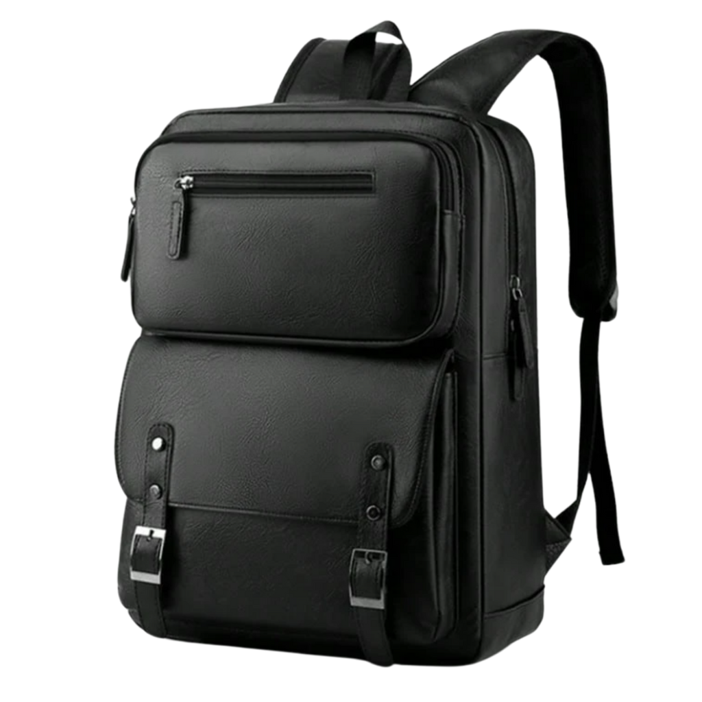 Men’s PU Leather Laptop Backpack – Black
