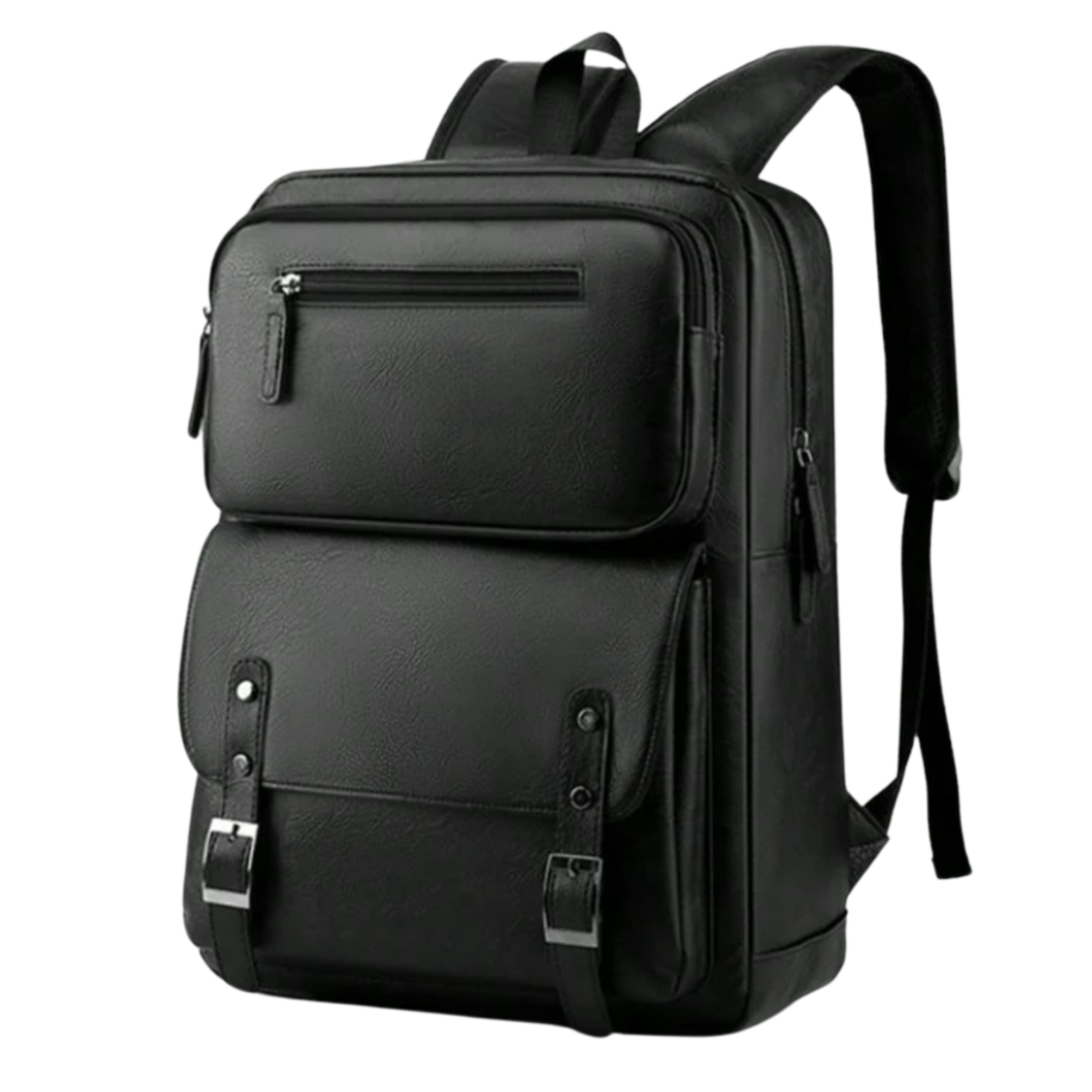 Men’s PU Leather Laptop Backpack – Black