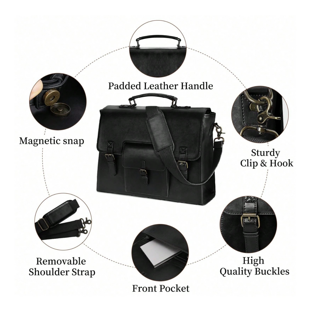 Men's PU Leather Briefcase - Black