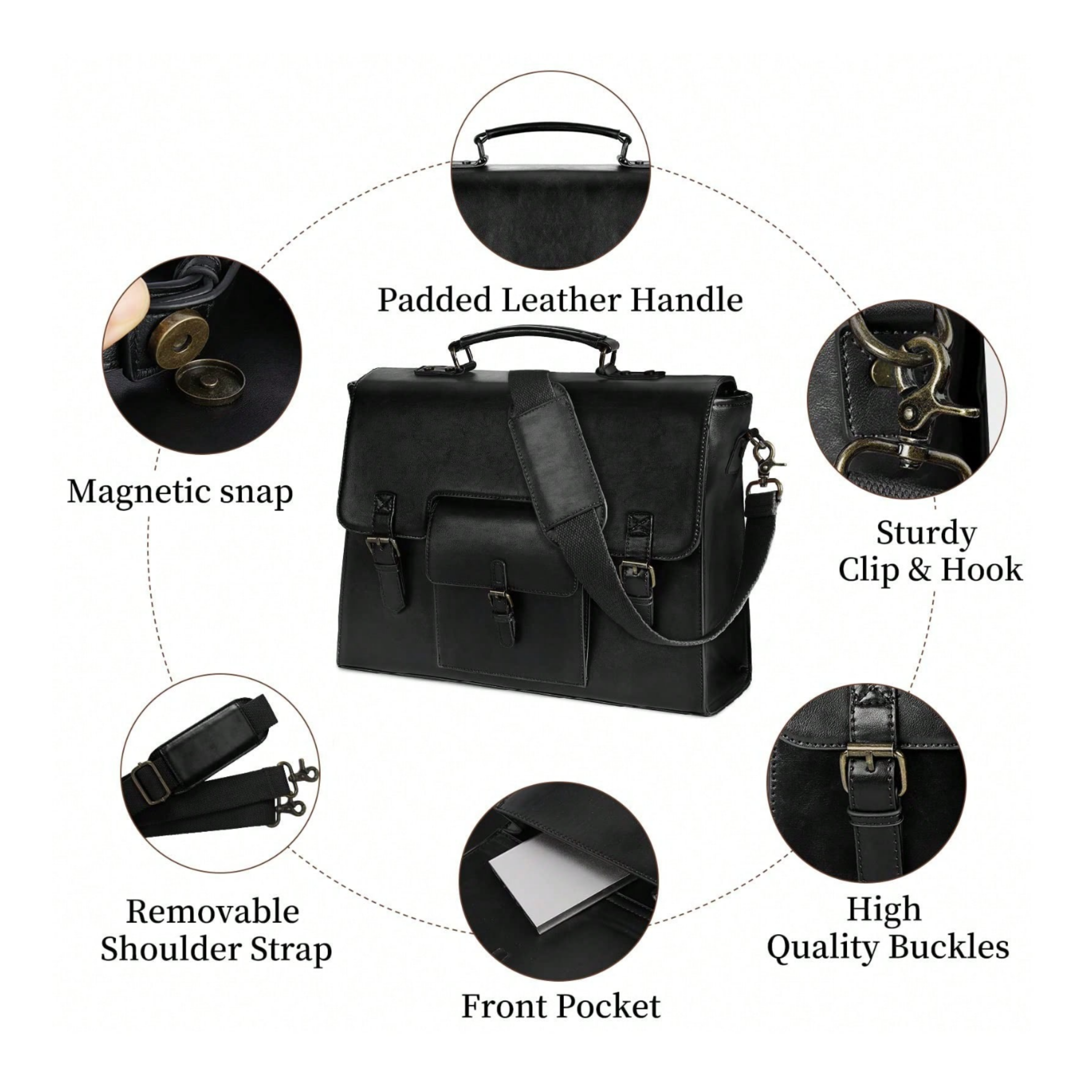 Men's PU Leather Briefcase - Black